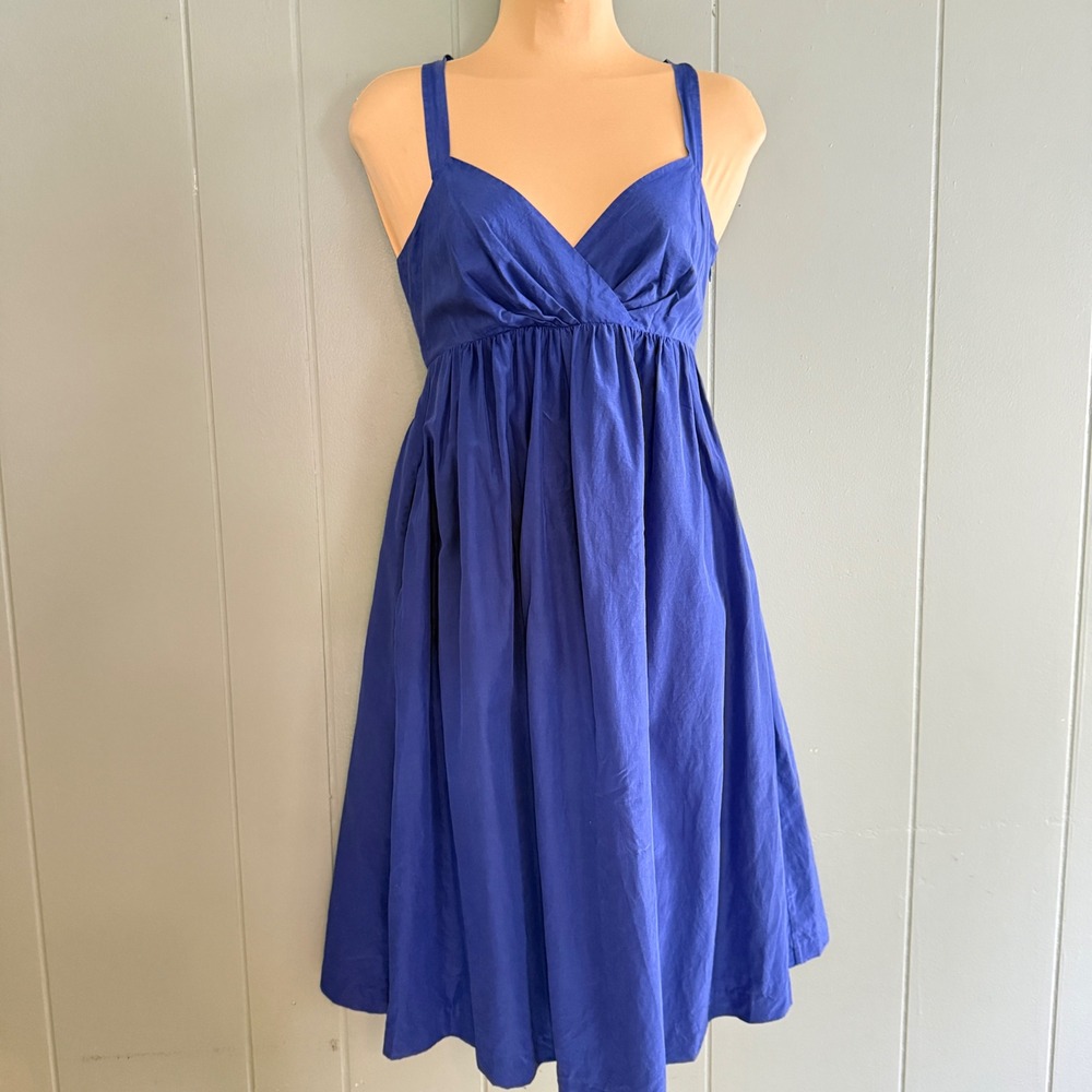 Gap Silk Cotton Blend Empire Waist Dress Size 2 Periwinkle Pockets T-Back 2009